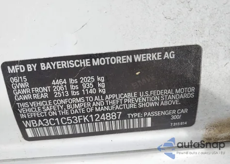 2015 BMW 328I from USA, damaged, VIN WBA3C1C53FK124887